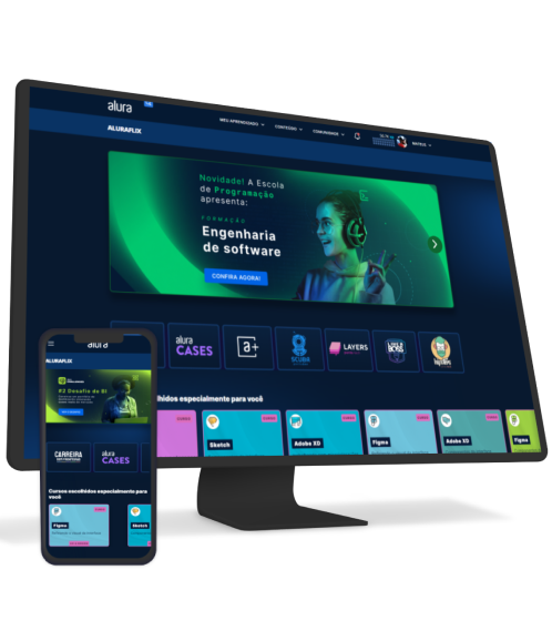 tela e smartfone com site da alura